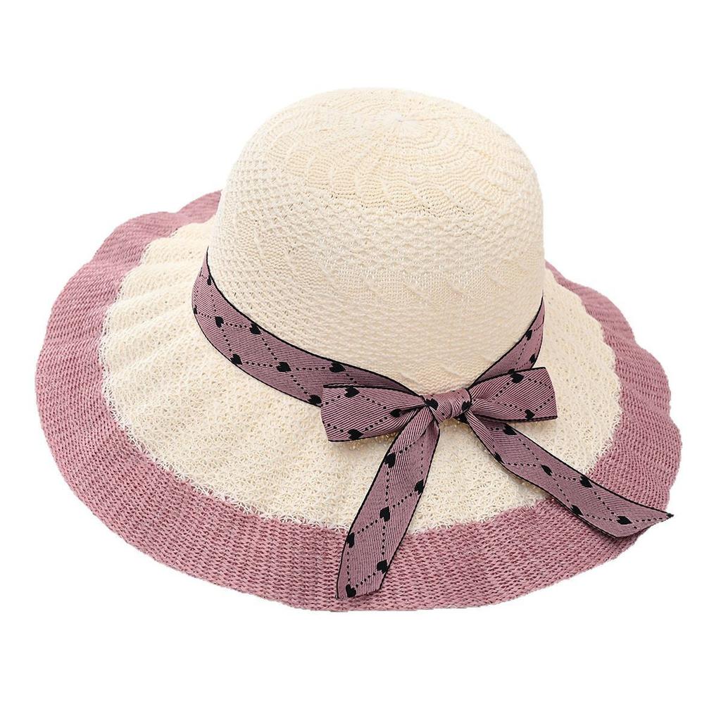 Summer Bow Beach Hat Women's UV Resistant Sun Hat Two Tone Large Edge Sun Protection Straw Hat