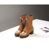 Autumn and Winter Medium Heel Coarse Heel Square Heel Boots Front Lace-Up Women's Boots  40-46