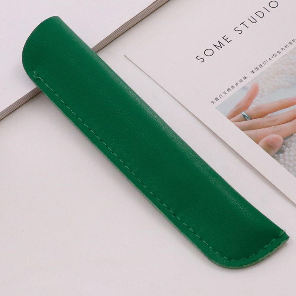 Solid Color PU Pencil Bags PU Leather Pen Bags Lightweight Pencil Case Office Supplies