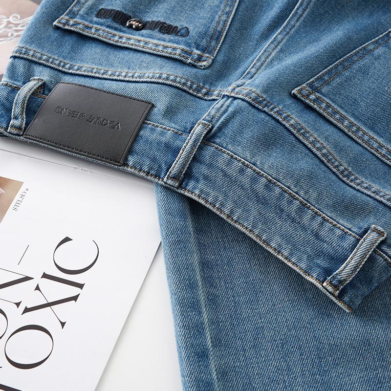 Dámské zeštíhlující džíny s vysokým pasem a širokými nohavicemi - Retro kalhoty s rovnými nohavicemi na jaro a podzim