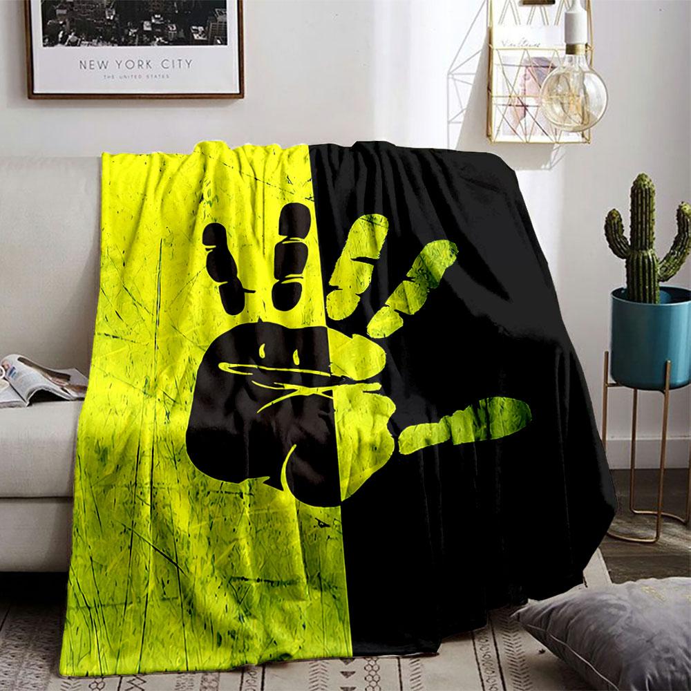 Yellow and Black Handprint Design for all seasons blanket lunch break throw gift