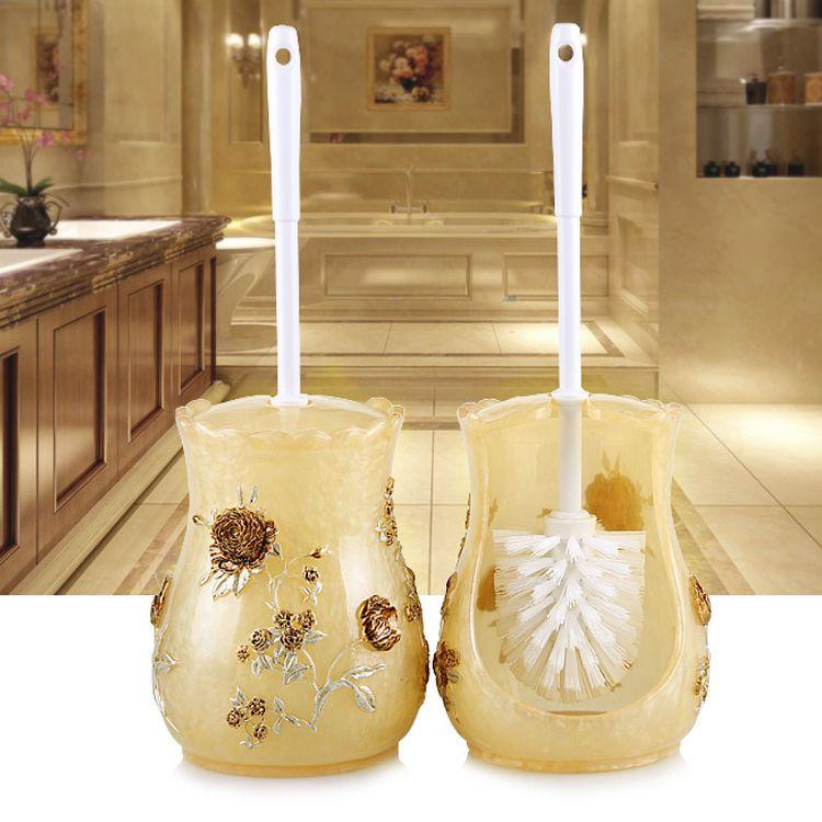Kreatives Toilettenbürsten-Set Cartoon Lotusblatt Frosch Toilettenreinigungswerkzeug mit Basis Toilettenreinigungsbürste M006 pearl yellow