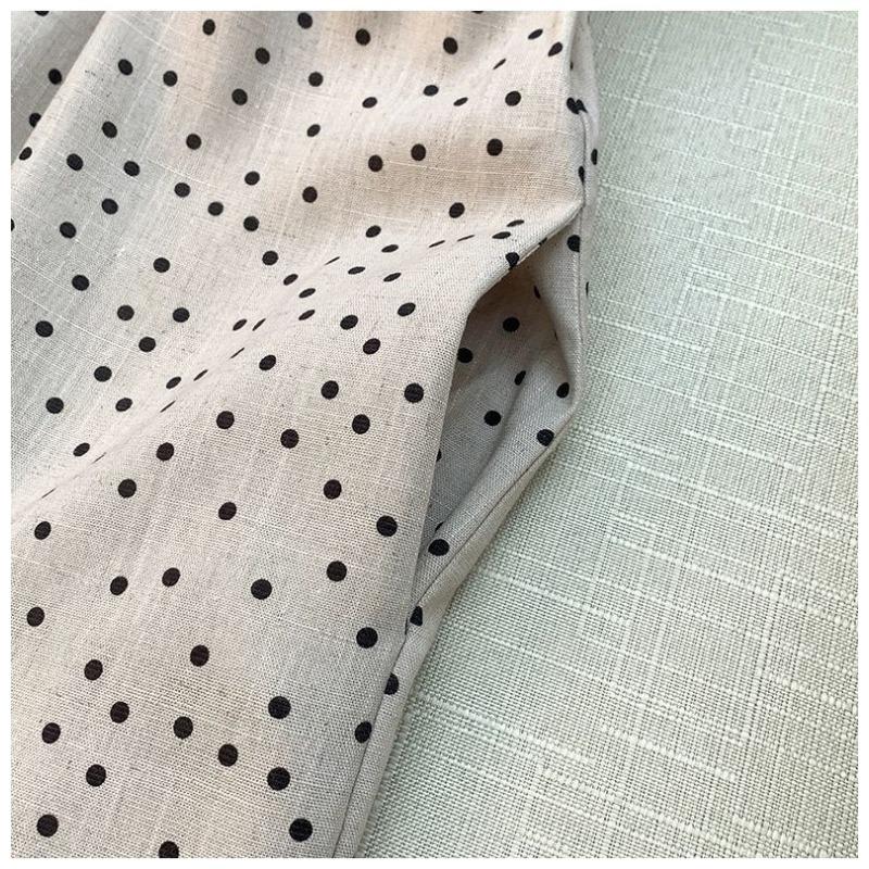 Abito da Donna in Cotone e Lino a Pois Girocollo Senza Maniche Temperamento Gonna Lunga per Pendolari Casual