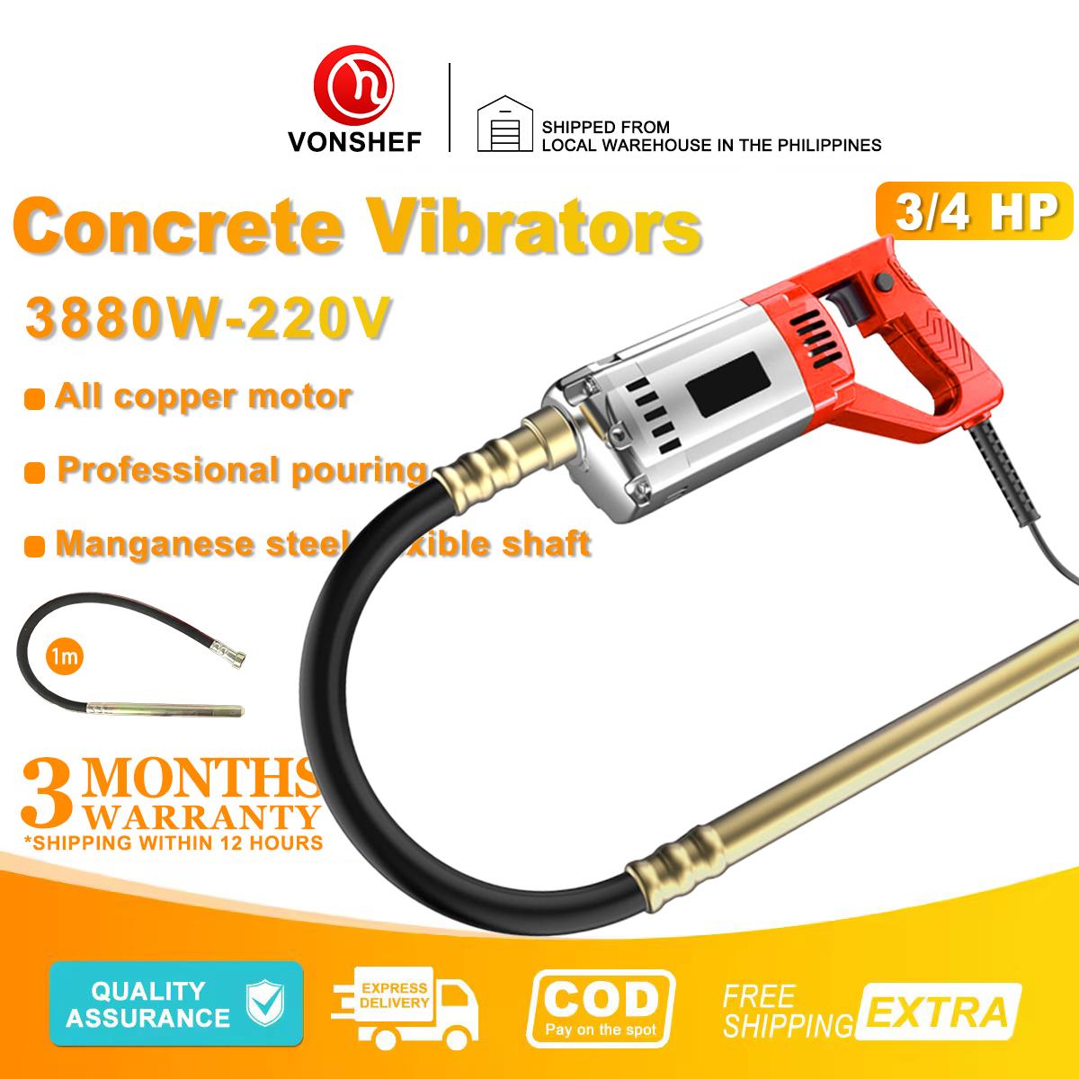 3880W High Power Heavy Duty Portable Concrete Vibrator 220V 50Hz Electric Cement Soil Mixer High Quality Handheld Electric Concrete Vibrator With New Red+1m rod
