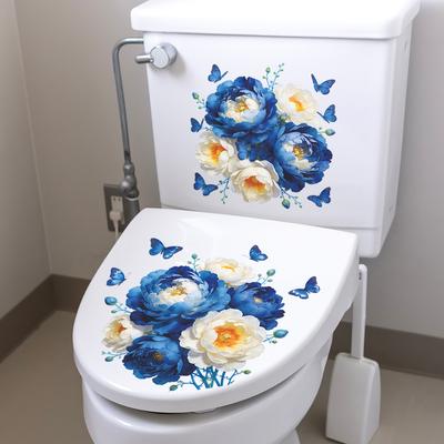 Painted Peony Flowers Butterfly Bathroom Wall Sticker Self-Adhesive Removable Waterproof Home Decor Art