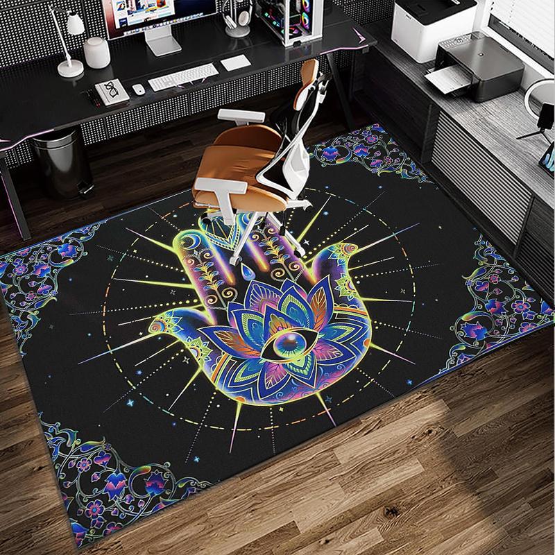 Colorful Hamsa Mandala Pattern Office Rug Chair Mat, Entryway Carpet, Suitable for Front Door, Bedroom, Living Room, Desk, Holiday Gift