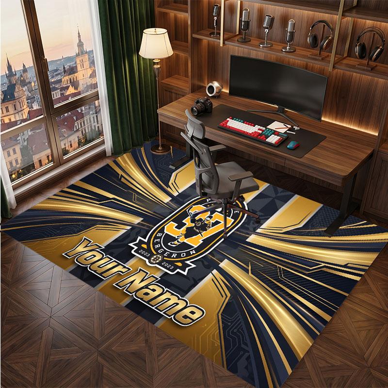 Boston Bruins Personalized Crystal Velvet Carpet, Customized Name Text Soft Anti‑Slip Rug for Living Room Bedroom