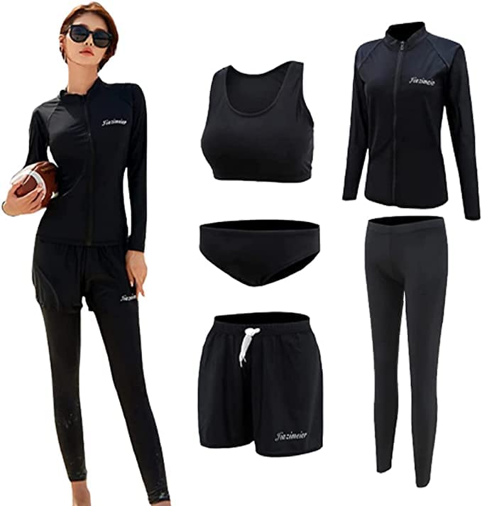 

Фитнес Рашгард с Длинным Рукавом Раздельный Шорты UV Защита Прохладный к Мягкий к [Eolluka] Женский Купальник, Набор из 5 предметов, Скрывающий фигуру, Купальник, Защита, Танкини,