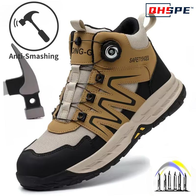 Men's Safety Shoes Rotating Button Male Sneakers Lightweight Working Shoes Protection Anti Smashing Anti Piercing Safety Shoes