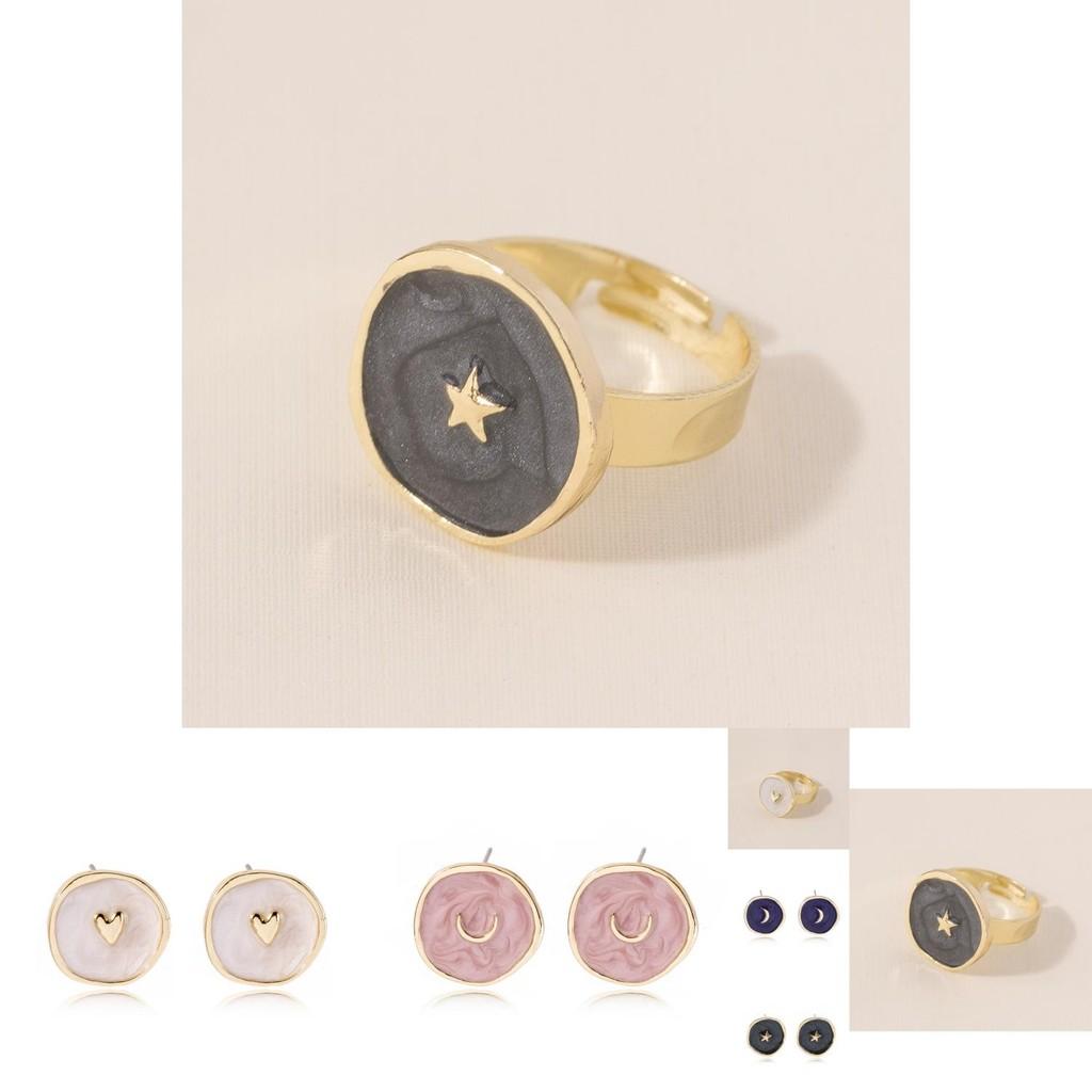 Trendy Alloy Heart Star Moon Earrings And Rings With Fashion Plated Necklace