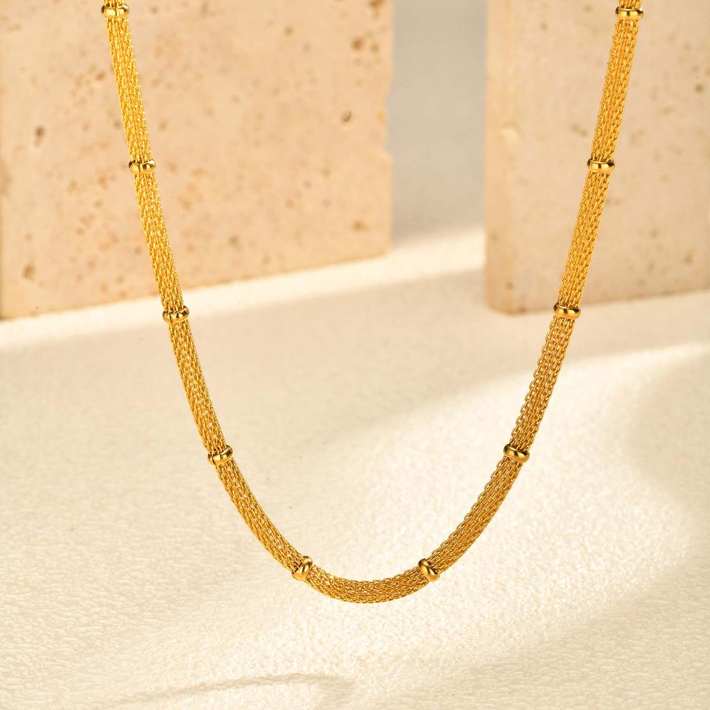 Trendy Mesh Bead Chain Necklace for Women,18K Gold Plated Stainless Steel Hollow Necklaces,Waterproof Jewelry Gifts