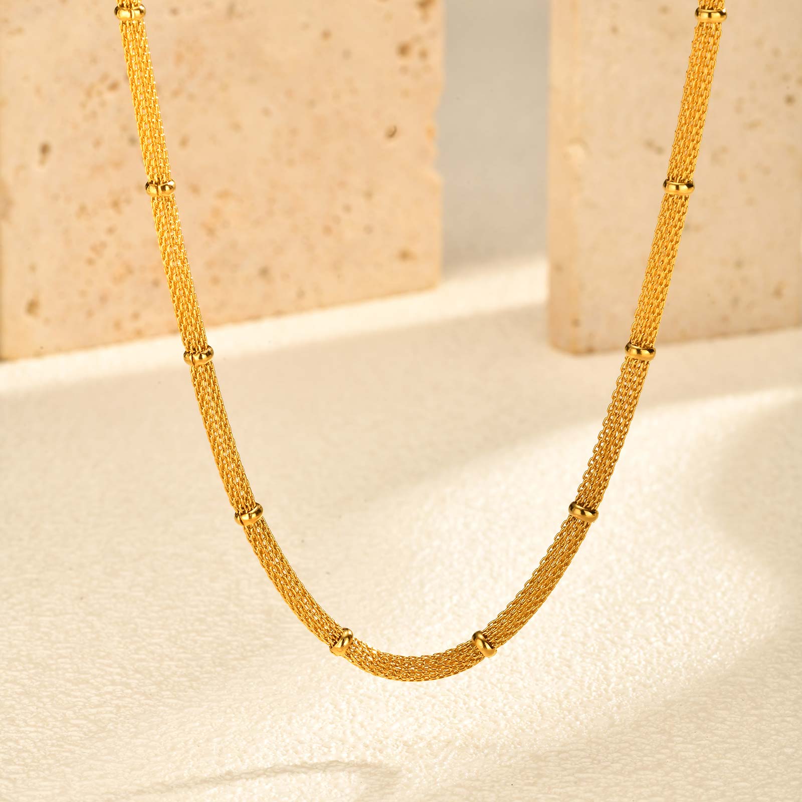 Trendy Mesh Bead Chain Necklace for Women,18K Gold Plated Stainless Steel Hollow Necklaces,Waterproof Jewelry Gifts