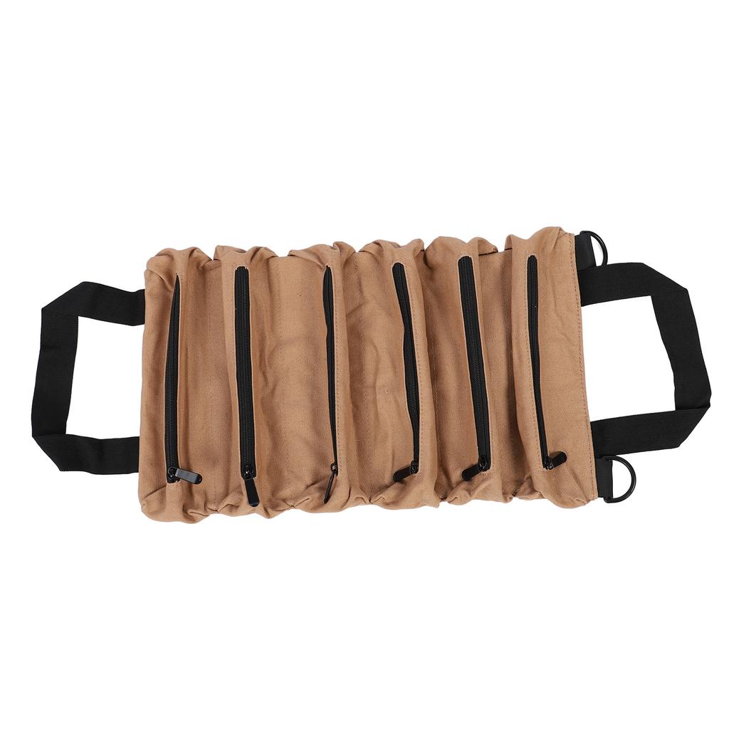 Roll Up Tool Bag with 6 Zippers Pockets Detachable Parts Organizer Pouch for Wrench Screwdriver Socket Pliers Khaki