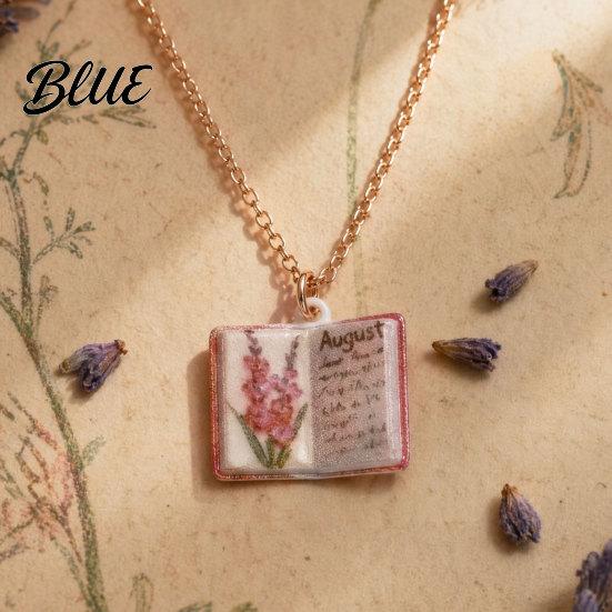 Stylish Women Necklace Birth Flower Necklace Floral Book Pendant January