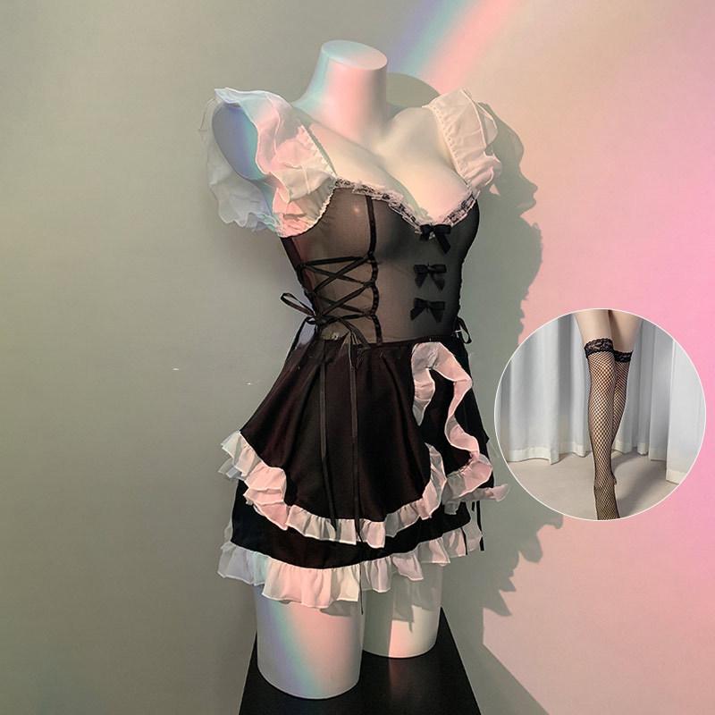 Transparent sexy lingerie cute maid maid small boobs perspective hot pure desire flirting bed uniform seduction