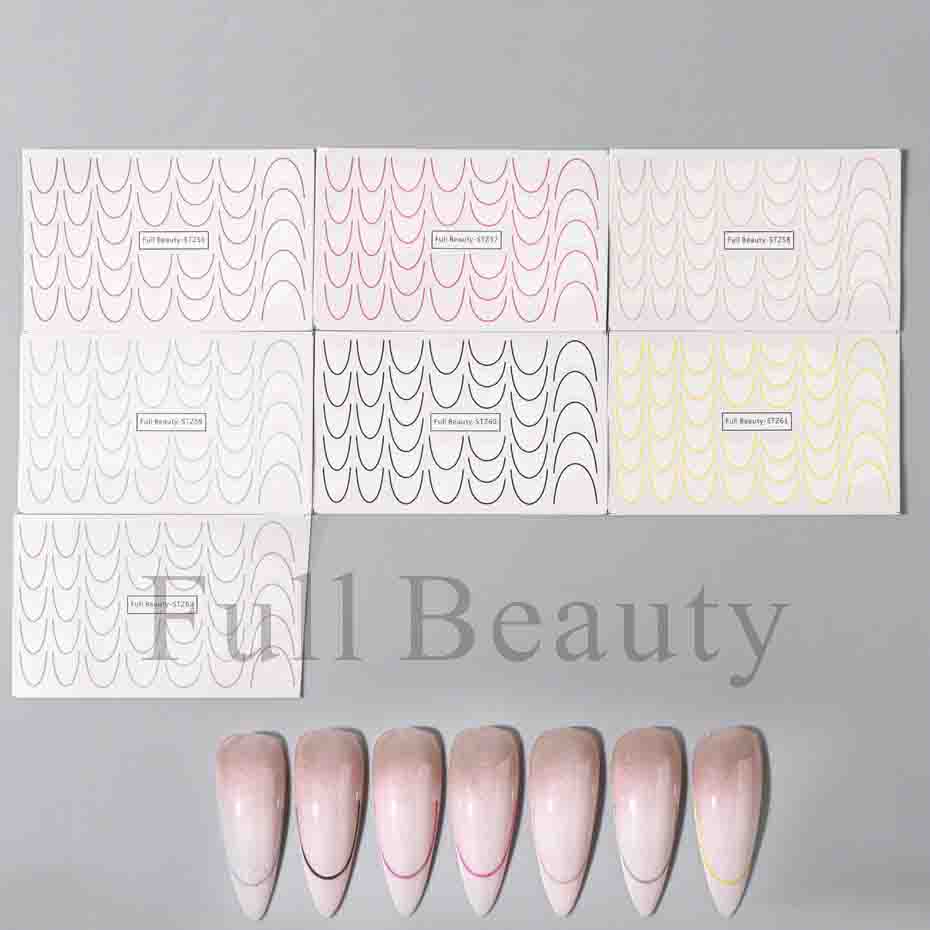 

8 листов / набор французских наклеек для ногтей, наклейки для дизайна ногтей, красочные слайдеры, декор для маникюра