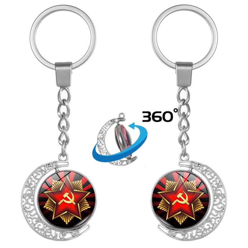 CCCP Soviet Era Double-sided Rotating Crystal Keychain Pendant