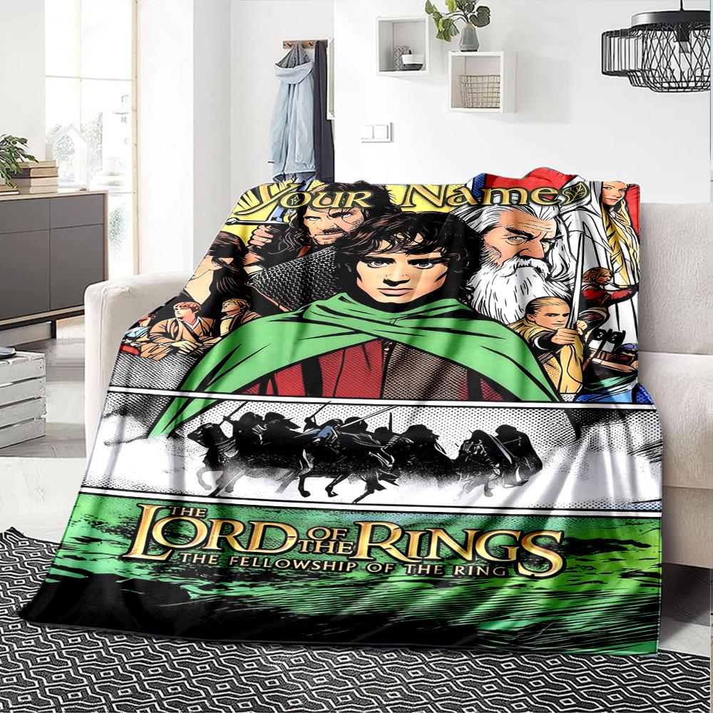 Lord Rings Personalized Text Blanket Cozy Customizable Blanket Soft Warm Cozy Throw For Bedding Bed Living Room Seaside Ideal for All Seasons