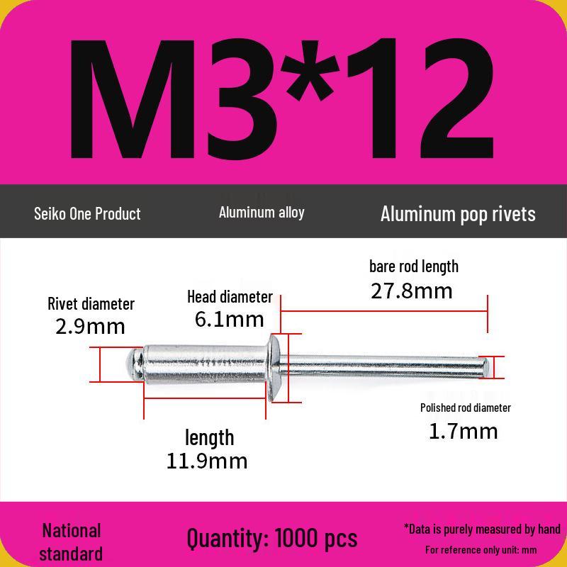Aluminum Blind Rivets & Nuts - Black Round Head, Extended Shank, M4/M5/M6