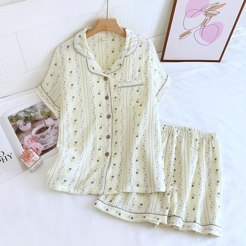 Women's Pure Cotton Summer Pajama Set - Sweet, Breathable, Short Sleeve & Shorts