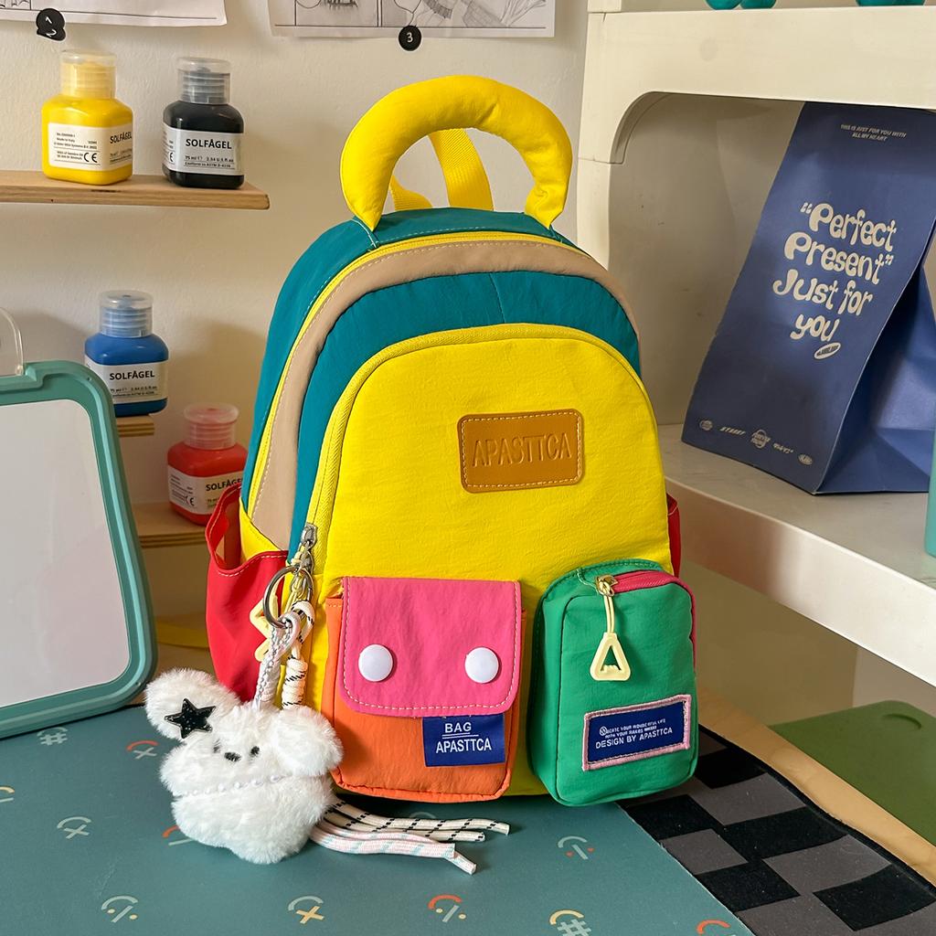 Schoolbag Dopamine Contrasting Schoolbag Female Junior High School High School College Student High Value Niche Large Capacity Backpack Travel