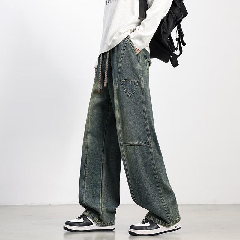 Men's Retro Loose Fit Straight Wide-Leg Cargo Jeans