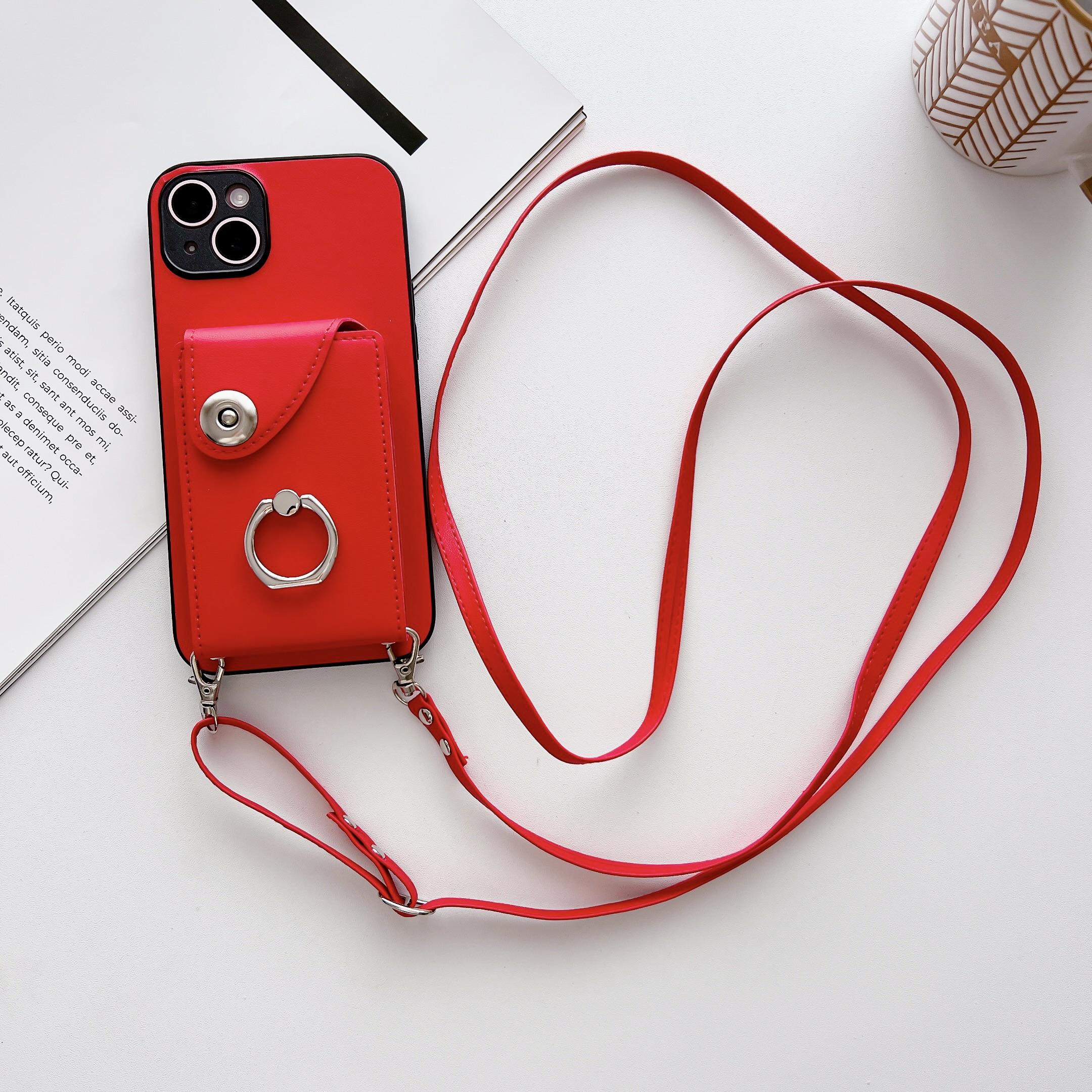 

Lanyard Leather Wallet Card Phone Case for iPhone 17 Air 16 15 14 Pro Max 13 12 11 Plus XS XR X 8 7 Plus Purse Flip Stand Cover iPhone 17 Air червоний