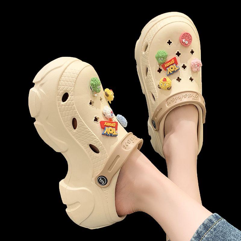 Women's Baotou Platform Trend Heighten Hole Shoes Outdoor Non Slip Lightweight Comfortable Sandals Hawaii Casual Half Shoes