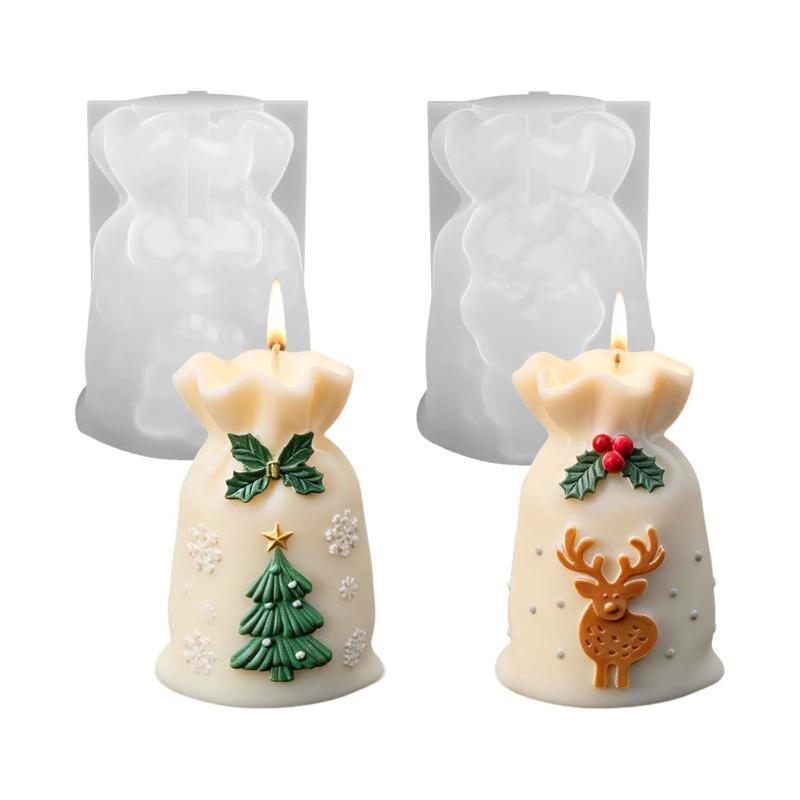 Silicone Christmas Gift Bag Candle Mold Reusable Nonstick for DIY Handmade Xmas Ornament Gift Party Home Decor