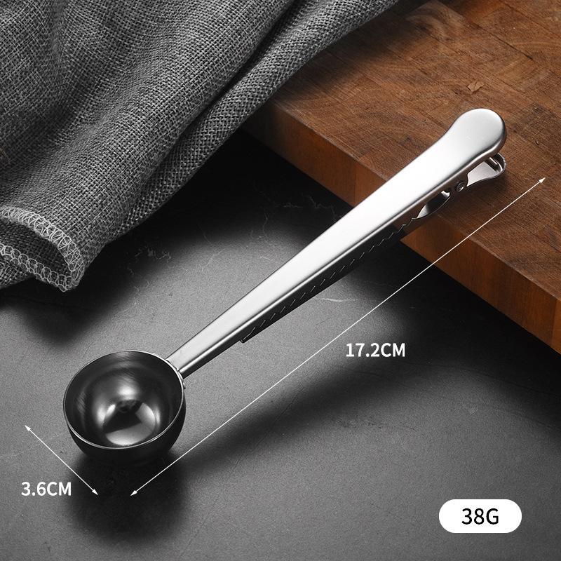 Stainless Steel Multi-Purpose Coffee Spoon with Clip - Measuring, Stirring, and Sealing.