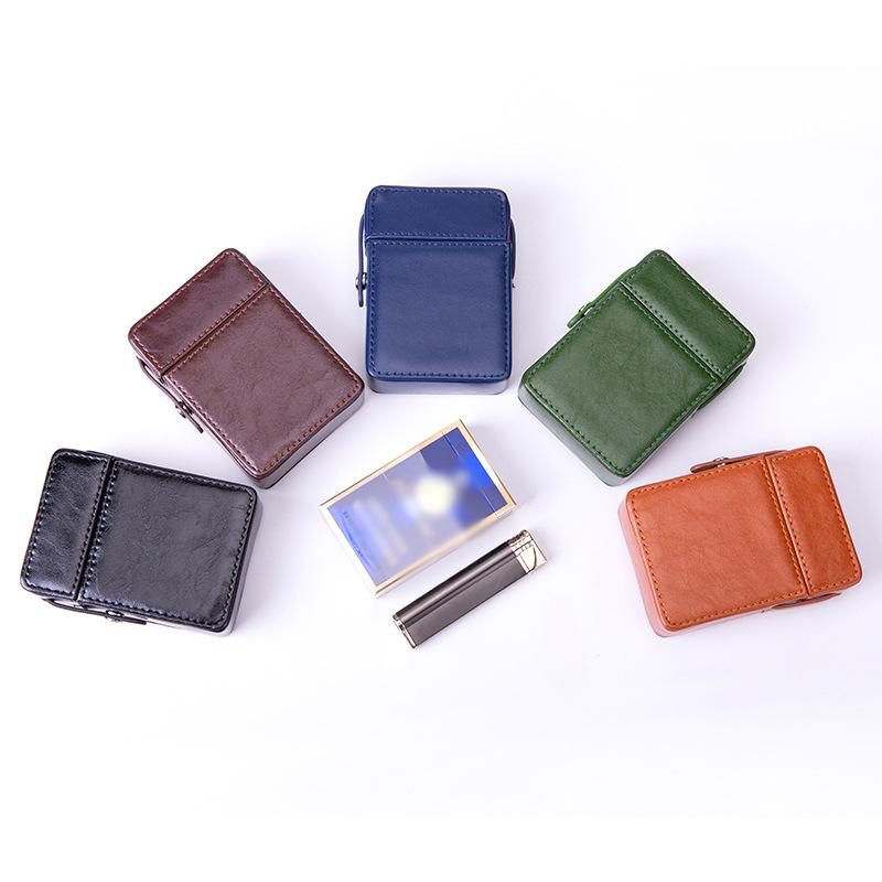 Pocket Leather Cigarette Case Lighter Bag Box Storage Organizer Smoking Tools Accessories Waterproof Cigar Man Birthday Gift