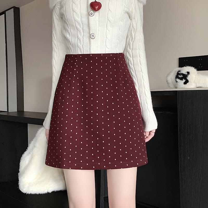 Женская шерстяная юбка А-силуэта в ретро-стиле в горошек большого размера 4XL красный