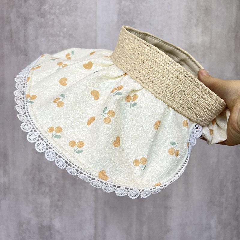 Spring Summer Hats For Girls Children Lace Flower Empty Top Sun Hat Outdoor Adjustable Foldable Sunhat Casual Beach Travel New