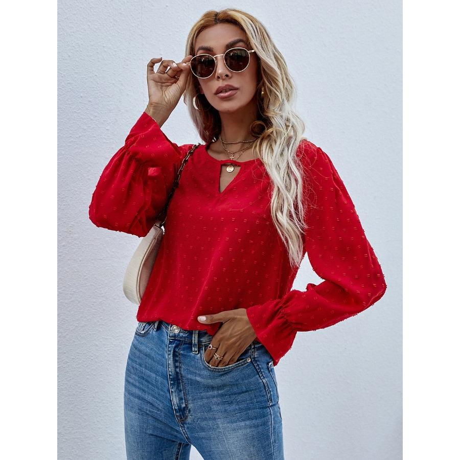 Wczesnowiosenny sweter z okrągłym dekoltem i długim rękawem w kropki, damska koszula do dojazdów