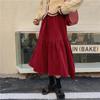 Autumn Winter Women's Burgundy Corduroy Midi Skirt Versatile Slim-Fit High Waist Plus-Size Asymmetrical Long Skirt