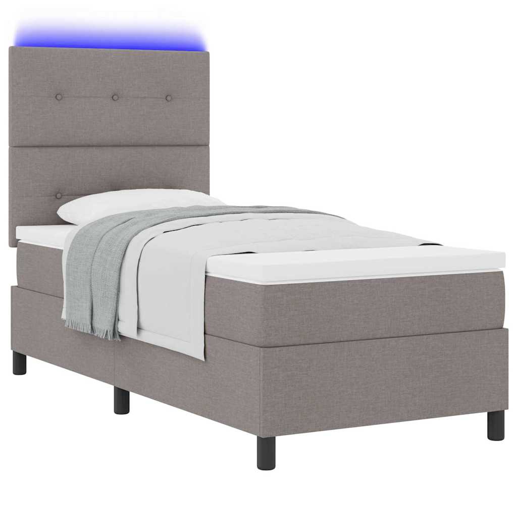 Box Spring Bed with Mattress and LED Light Taupe 90 x 200 cm Fabric
