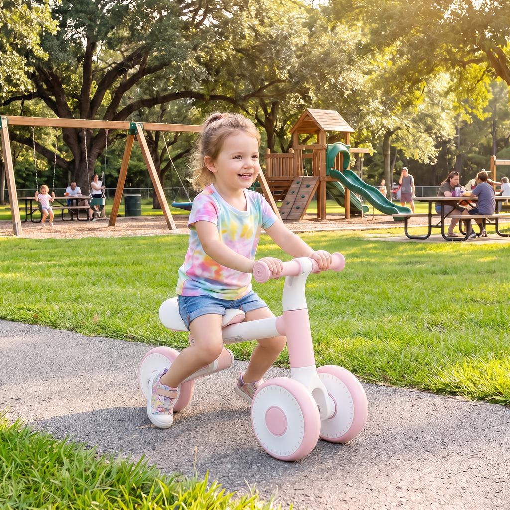 Baby Balance Bike, 1-2 Yrs, Adjustable Seat, 135 Steering, EVA Tires, 52 x 23 x 36.5 cm, Pink