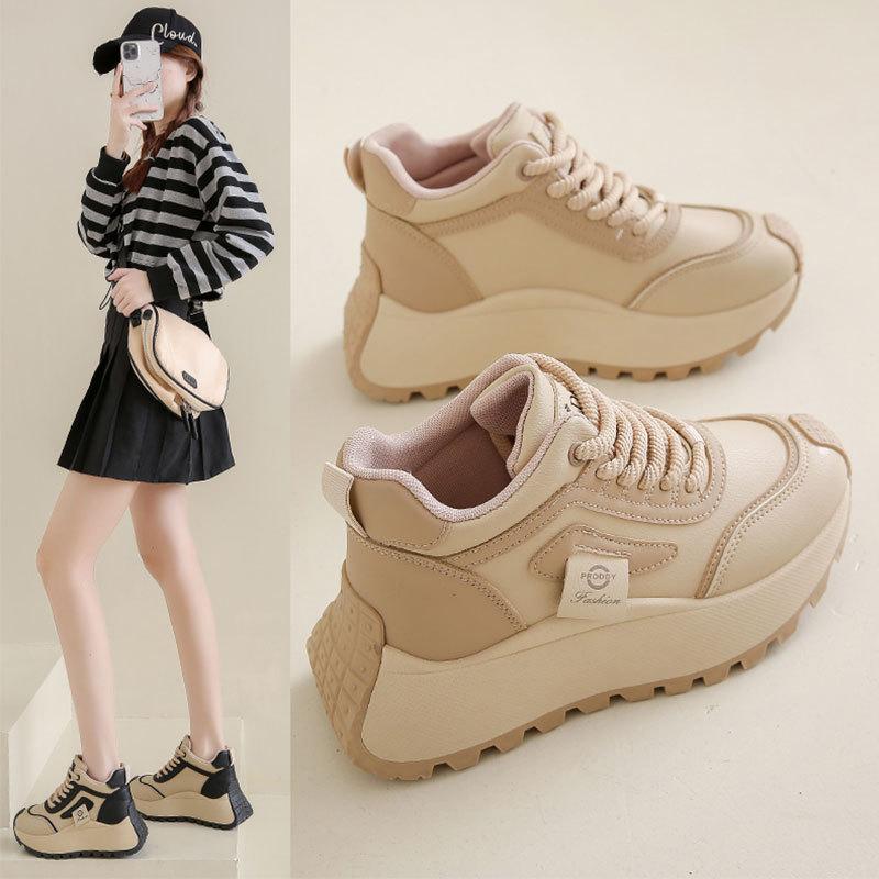 Casual sports shoes heighten small high-top shoes spring 2025 new versatile super fire platform dad shoes women