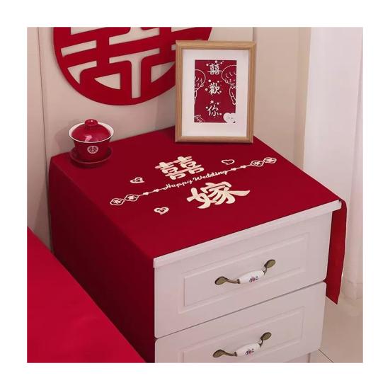 Китайская Покрышка для Прикроватной Тумбочки Бордовый Сатин Покрышка для Прикроватного Столика Пылезащитная Ткань для Прикроватной Тумбочки для Свадебного Декора Спальни B