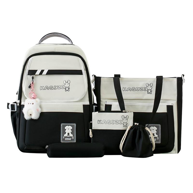 Five-Piece Backpack Set Student Schoolbag Women's Color Block Backpack Large Capacity Backpack