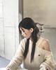 Huang Lizhi Korean Bohemseo Off-Shoulder Knit Sweater with Metal Logo - Women's Autumn Fashion
