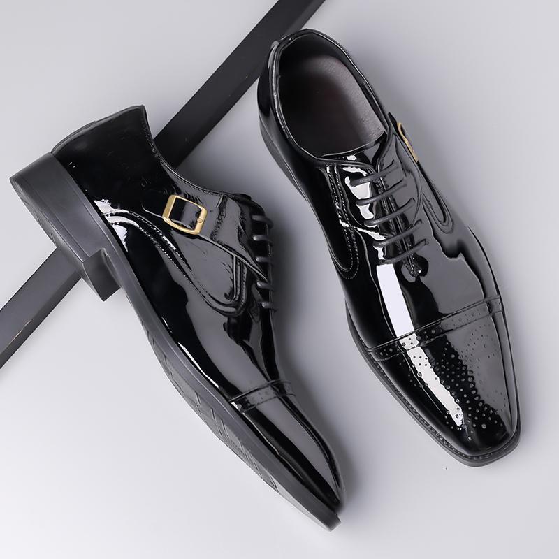 Hot Selling Men's Loafer Europe America Pointed Luxury Glossy Dress Shoes Retro Brown Men's Business Shoes Big Size 38-48