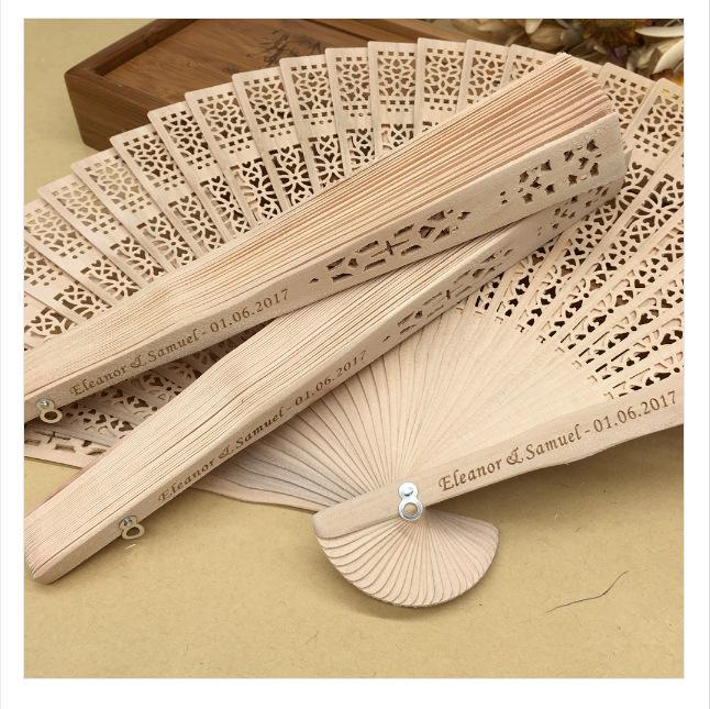 8 Inch Full Punch Incense Wood Folding Fan Sunflower Hollow Out Design Wedding Party Favor Chinese New Year Gift decoration