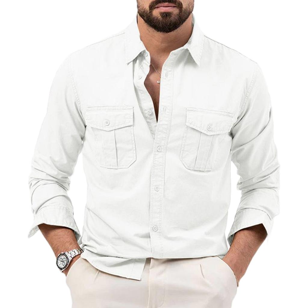 Men's Casual Long Sleeve Shirt with Multiple Pockets for Outdoor Work or Travel