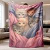 2026 New Flannel Blanket 1pc A Cute And Comfy Little Cat On a Lightweight Flannel Blanket with a Blue And Pink Background, Showcasing Digital Print Th