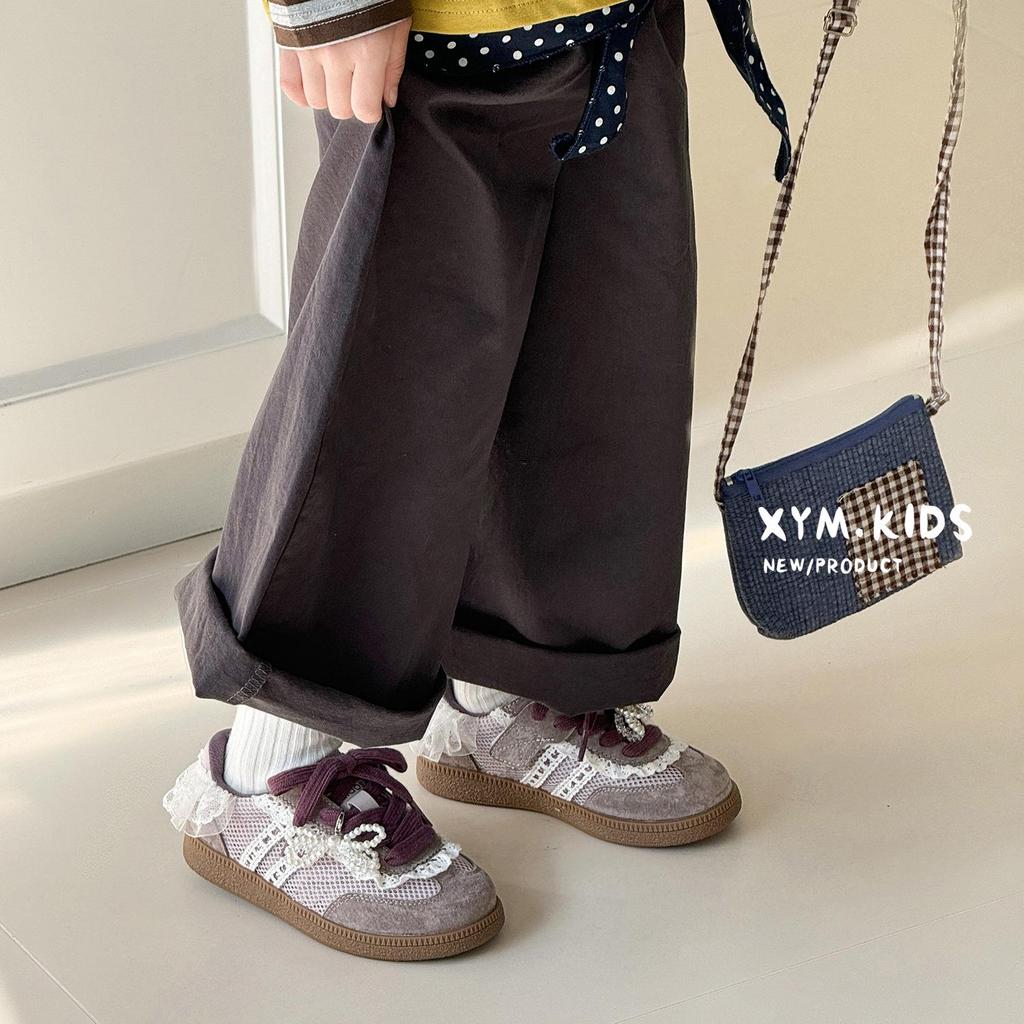 Spring 2026 Kids' Korean-Style Mesh Trainers with Pearl & Lace Trim