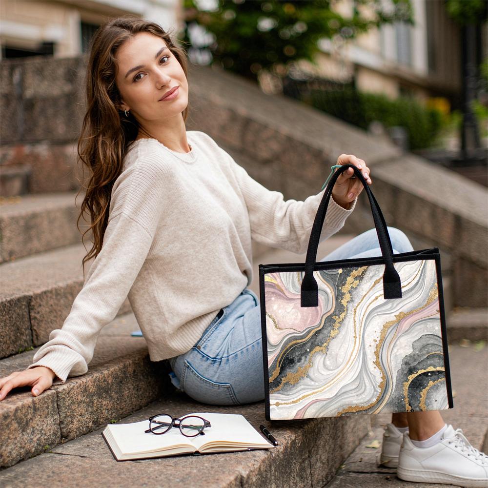 Elegant Marbled Pattern Tote Bag Fashion Portable Daily Use Handbag for Shopping Commute