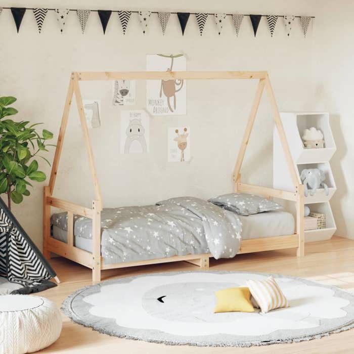 VidaXL Cadre de Lit pour Enfants, Lit Simple avec Sommier à Lattes, Meuble de Chambre à Coucher, Scandinave, Marron 80x160 834459