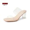 Huizhou women's shoes~ Small classic one-pedal transparent sandals Internet celebrity thick heel crystal slippers sexy high heels