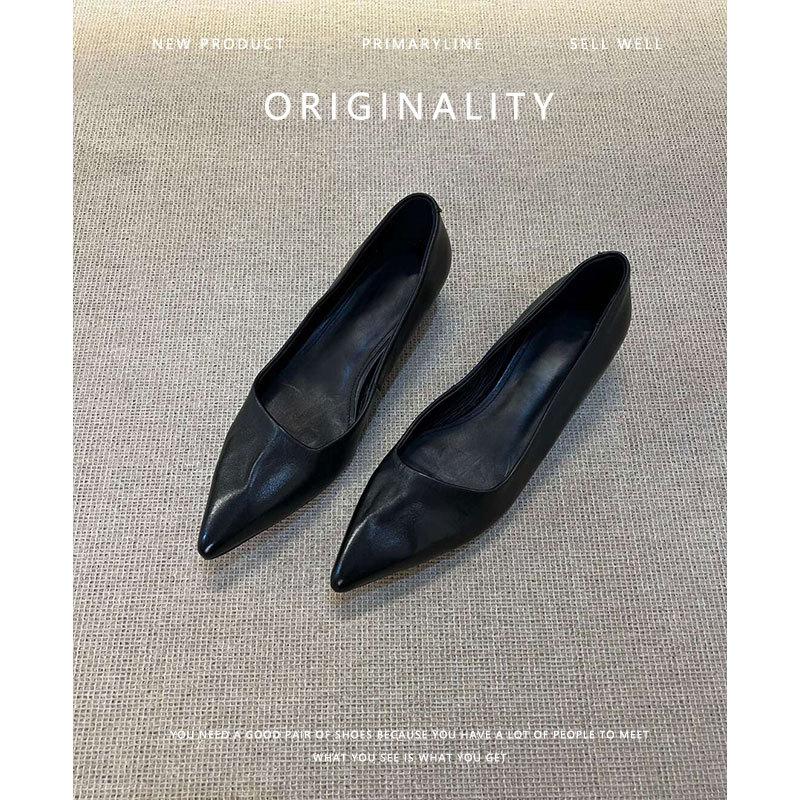 Super Soft Sheepskin~ Genuine Leather Pointed Tip Temperament Single Shoes Women's Shoes Light Mouth Commuting Shoes One Pedal French Simple 